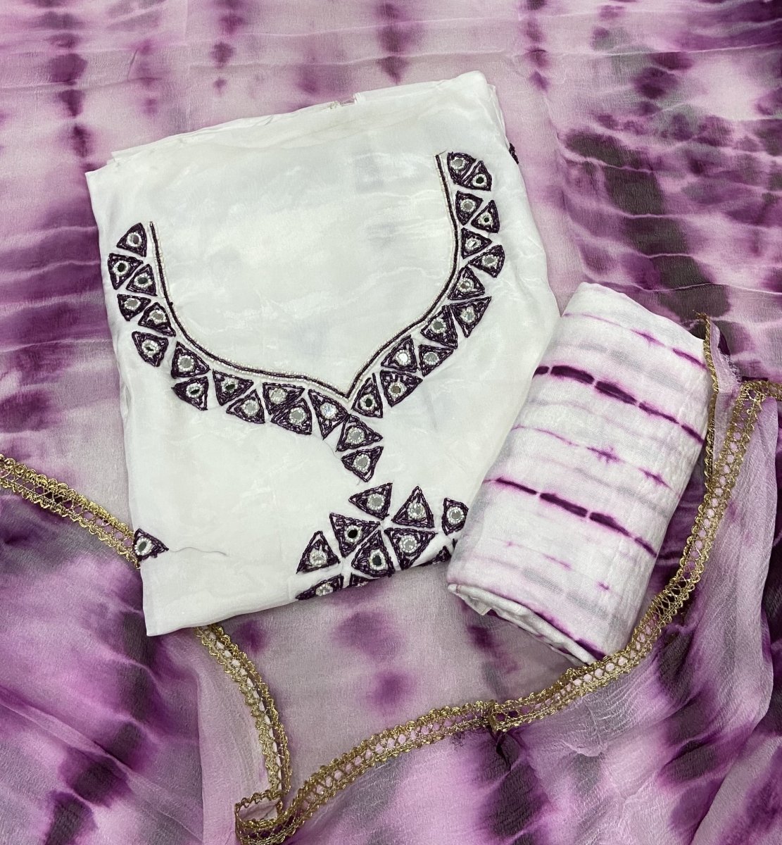 Pure Organza Suit Set with Cutdana & Mirror work - Yanchi