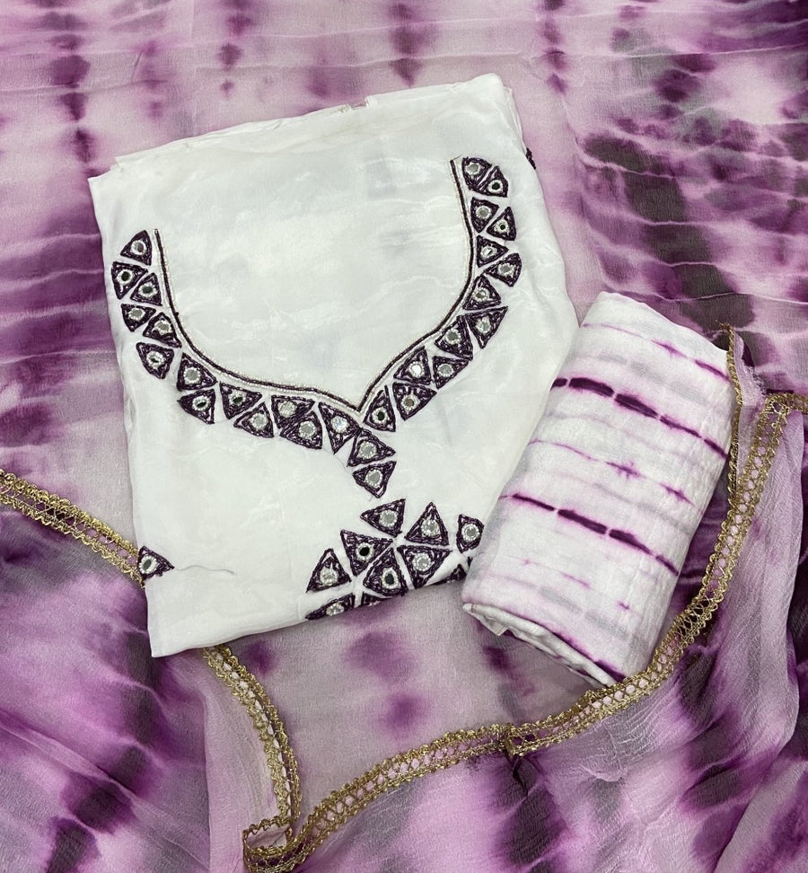 Pure Organza Suit Set with Cutdana & Mirror work - Yanchi