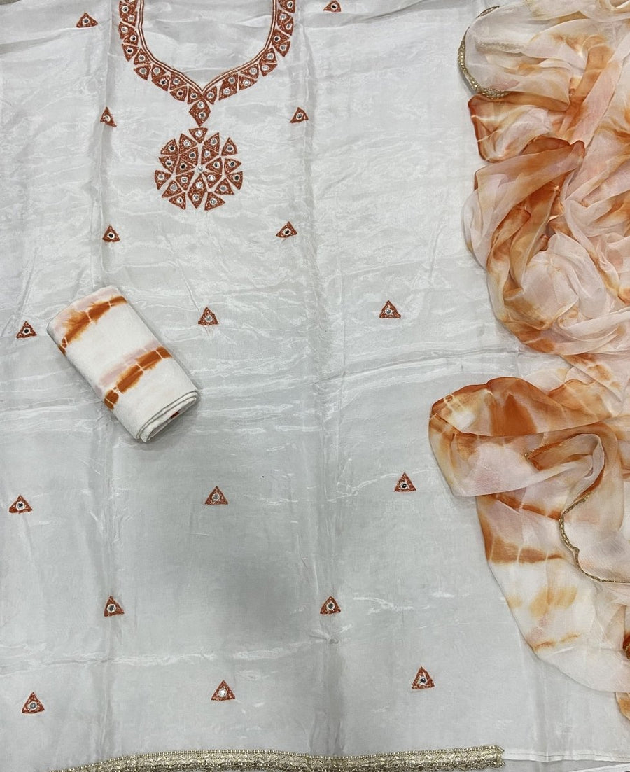 Pure Organza Suit Set with Cutdana & Mirror work - Yanchi
