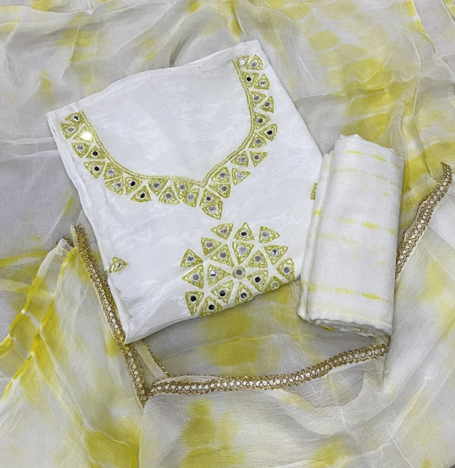 Pure Organza Suit Set with Cutdana & Mirror work - Yanchi