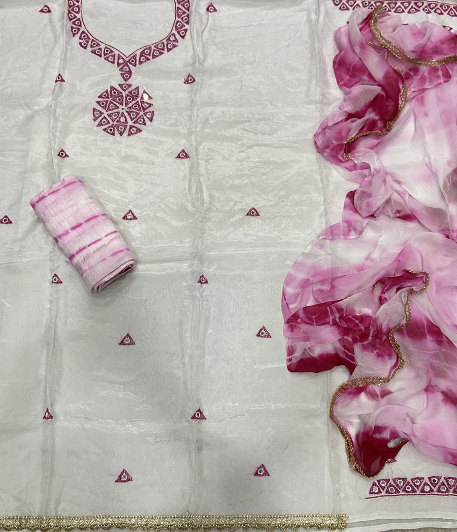 Pure Organza Suit Set with Cutdana & Mirror work - Yanchi