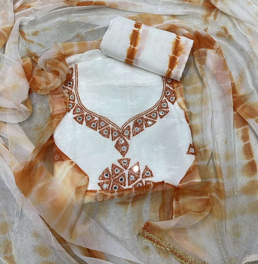 Pure Organza Suit Set with Cutdana & Mirror work - Yanchi