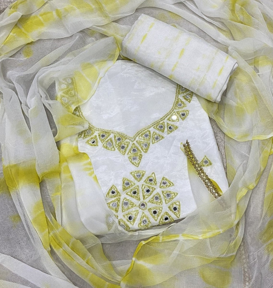 Pure Organza Suit Set with Cutdana & Mirror work - Yanchi