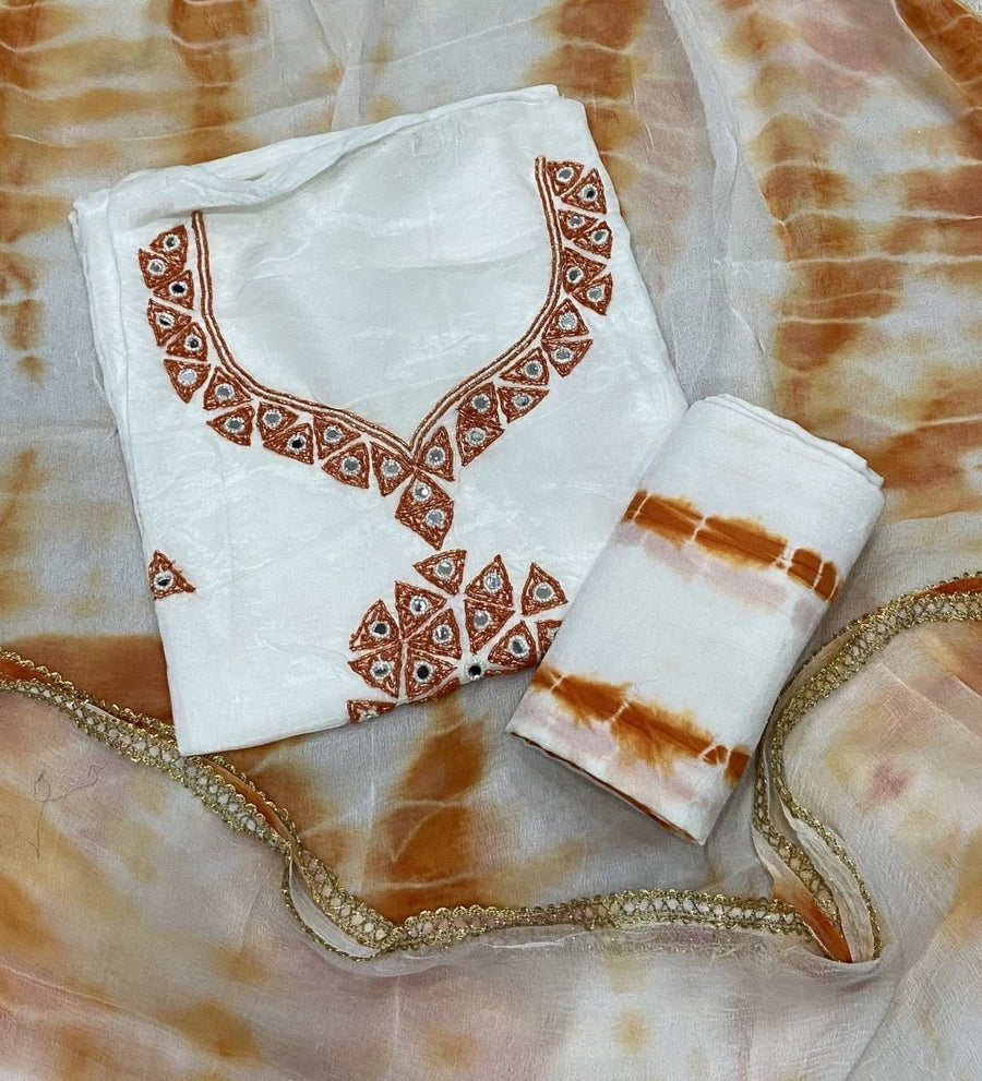 Pure Organza Suit Set with Cutdana & Mirror work - Yanchi