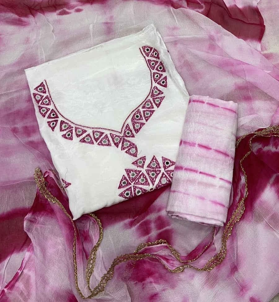 Pure Organza Suit Set with Cutdana & Mirror work - Yanchi