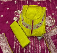 Pure Organza Suit Set with Cutdana & sequence Work - Yanchi
