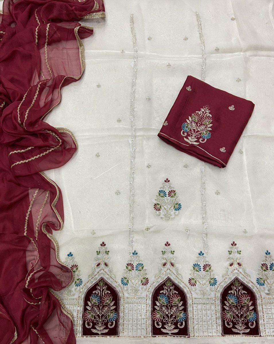 Pure Organza Suit Set with Cutdana & sequence Work - Yanchi