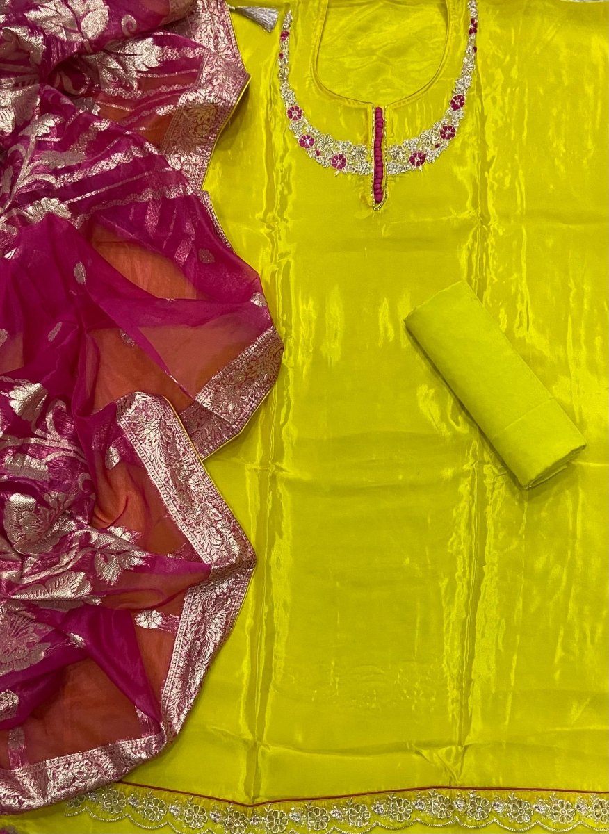 Pure Organza Suit Set with Cutdana & sequence Work - Yanchi