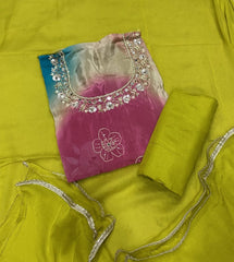 Pure Organza Suit Set with Cutdana & stone and mirror work - Yanchi