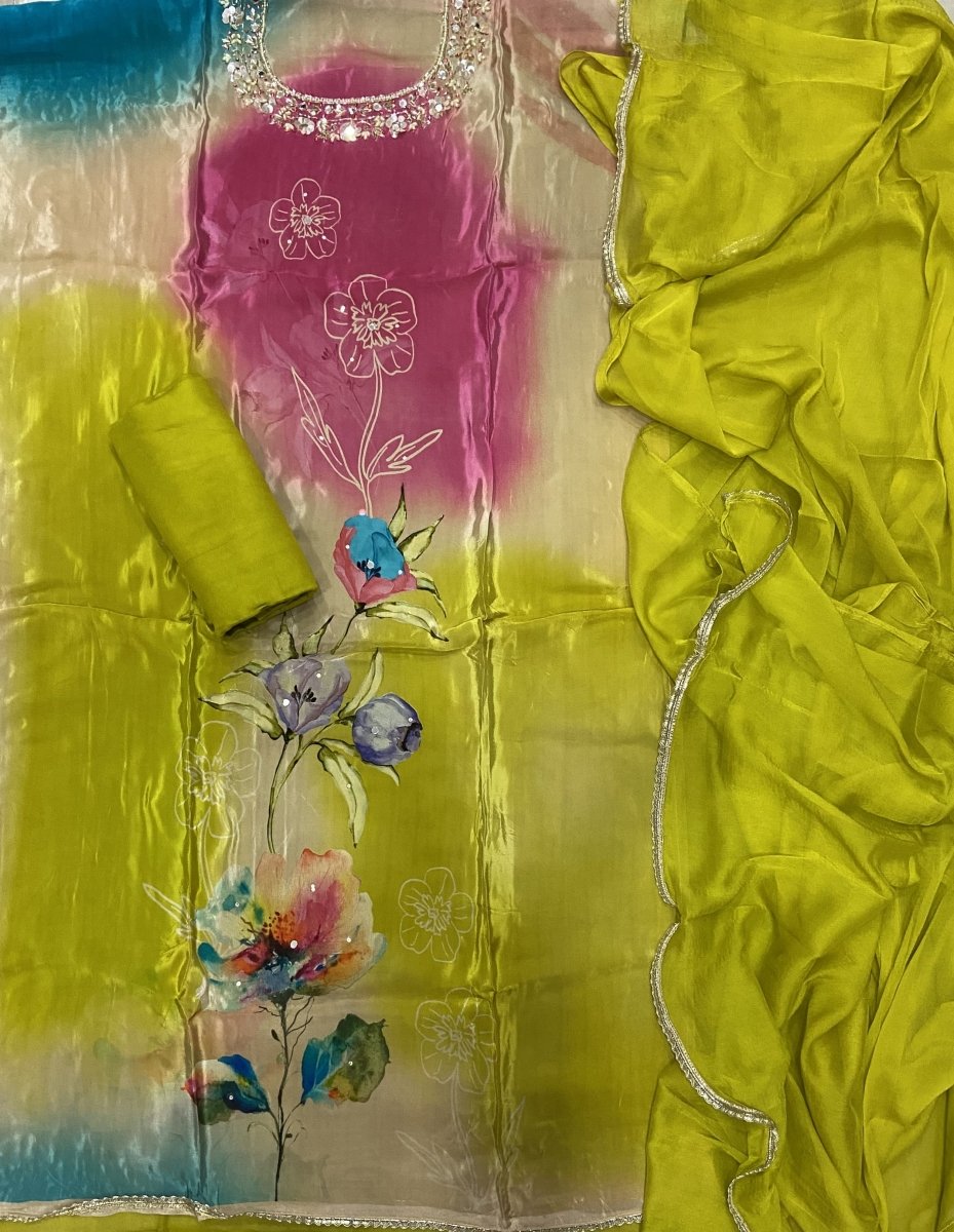 Pure Organza Suit Set with Cutdana & stone and mirror work - Yanchi