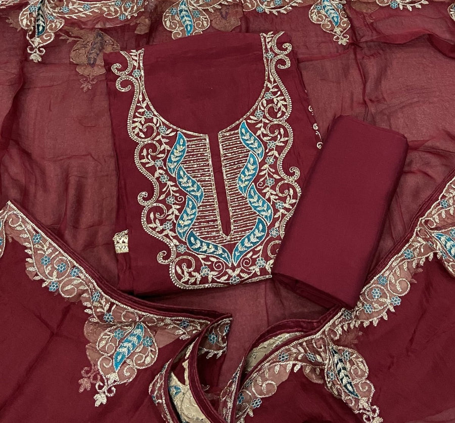 Pure Organza Suit Set with Cutdana & stone and work - Yanchi