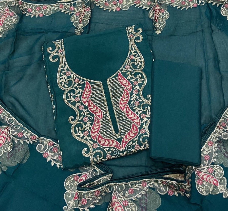 Pure Organza Suit Set with Cutdana & stone and work - Yanchi
