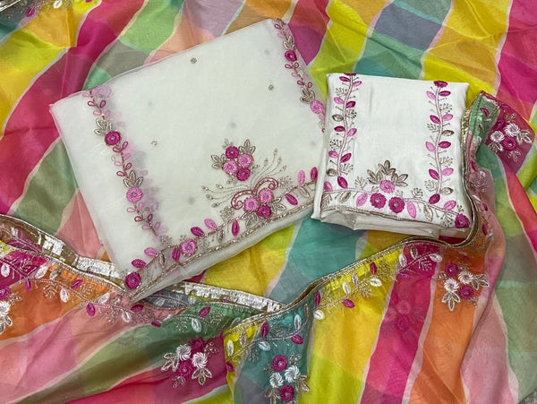 Pure Organza Suit Set with Cutdana & stone and work - Yanchi