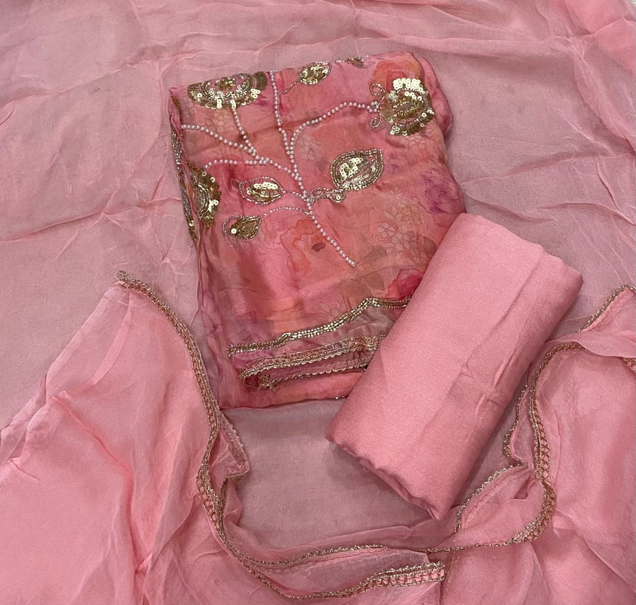 Pure Organza Suit Set with Cutdana & stone and work - Yanchi