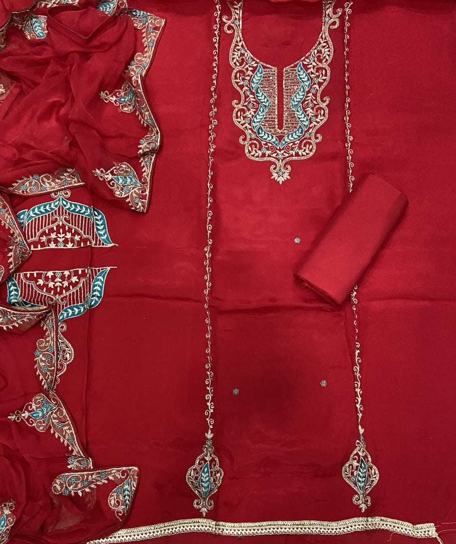 Pure Organza Suit Set with Cutdana & stone and work - Yanchi