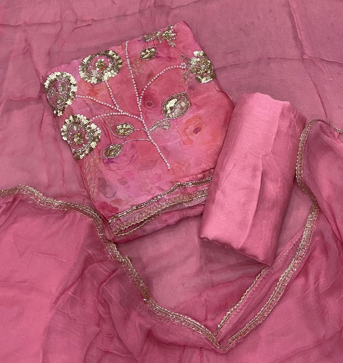 Pure Organza Suit Set with Cutdana & stone and work - Yanchi