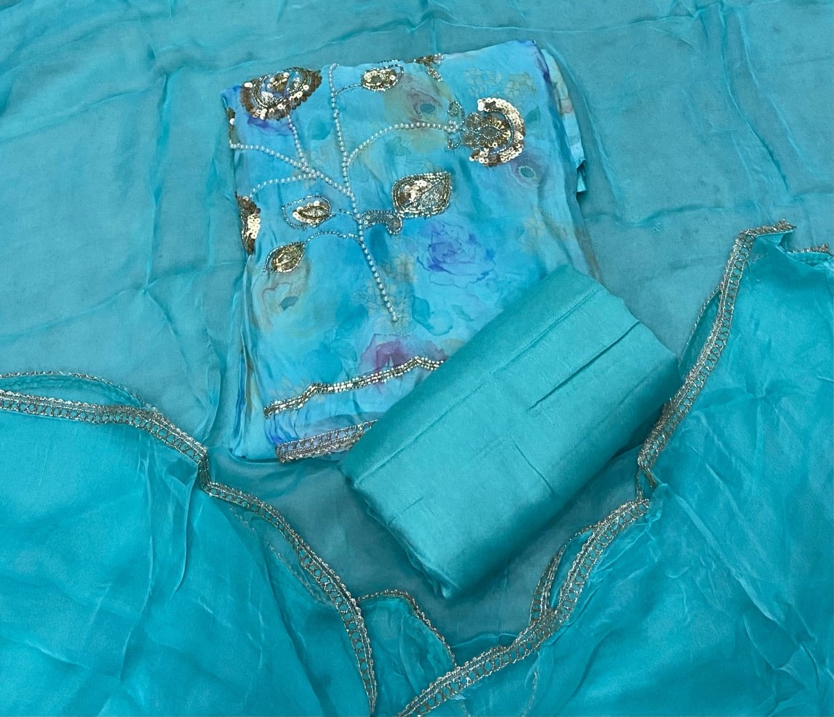 Pure Organza Suit Set with Cutdana & stone and work - Yanchi