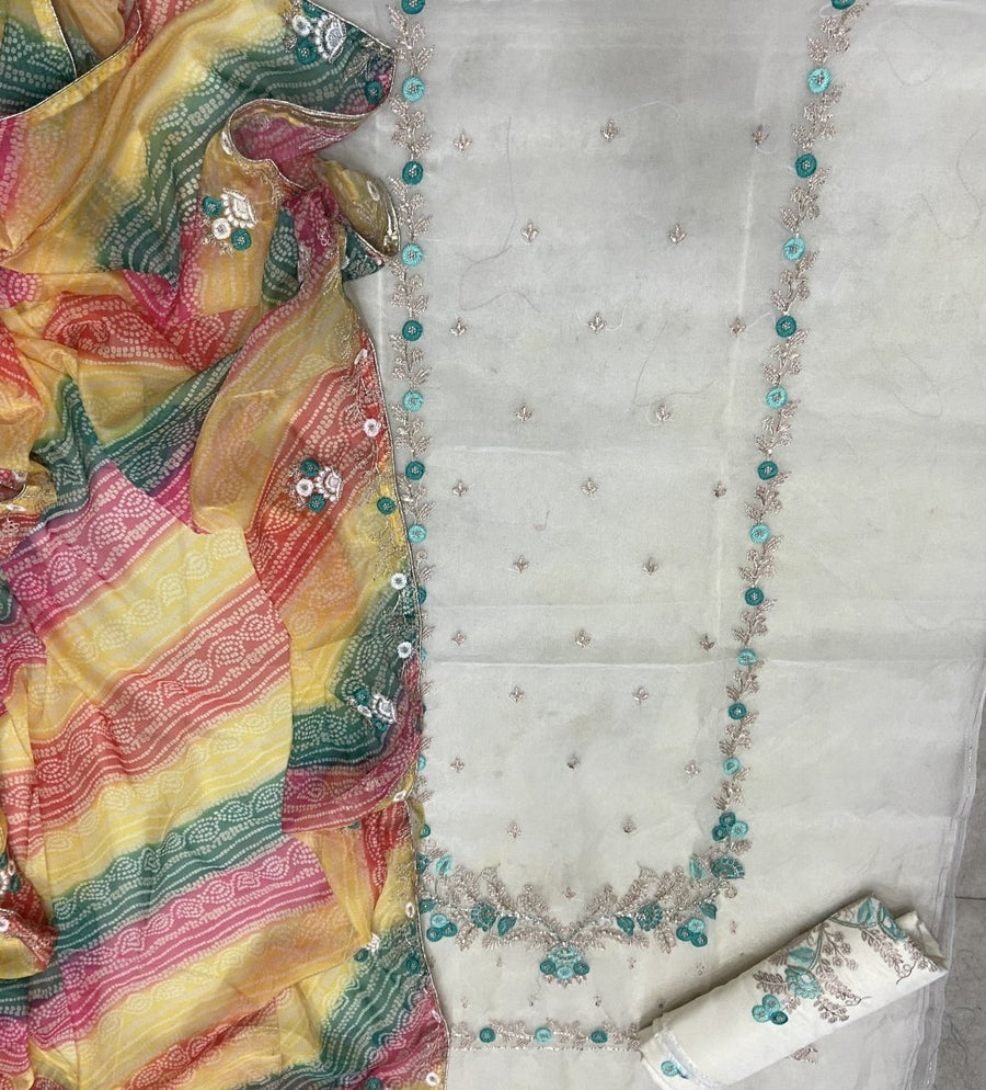 Pure Organza Suit Set with Cutdana & stone and work - Yanchi