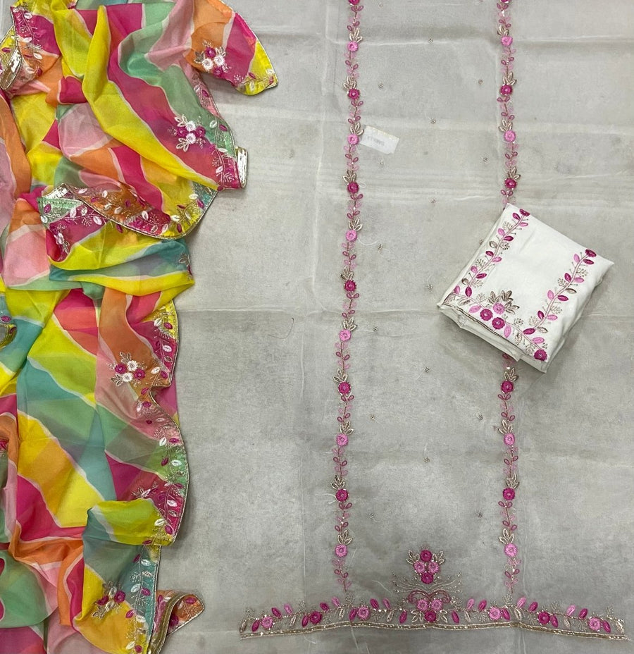 Pure Organza Suit Set with Cutdana & stone and work - Yanchi