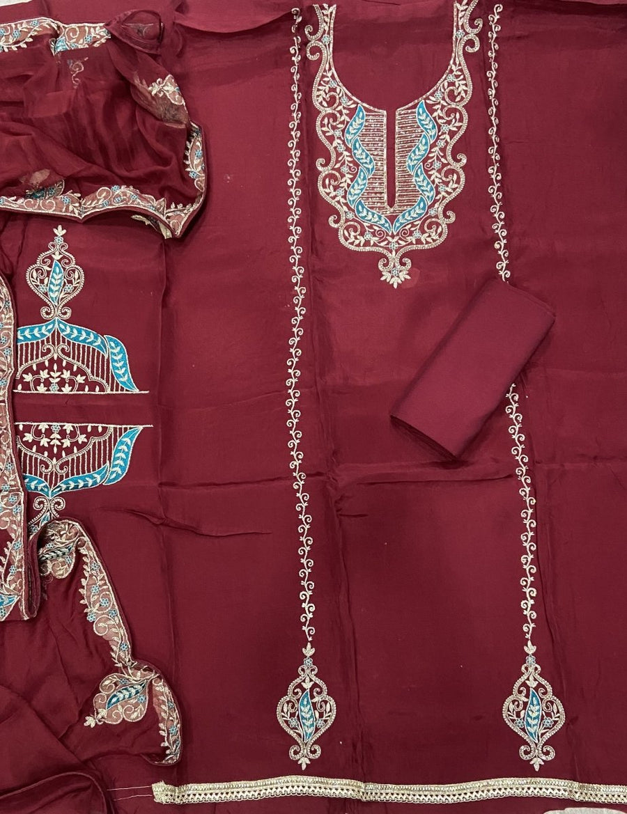 Pure Organza Suit Set with Cutdana & stone and work - Yanchi