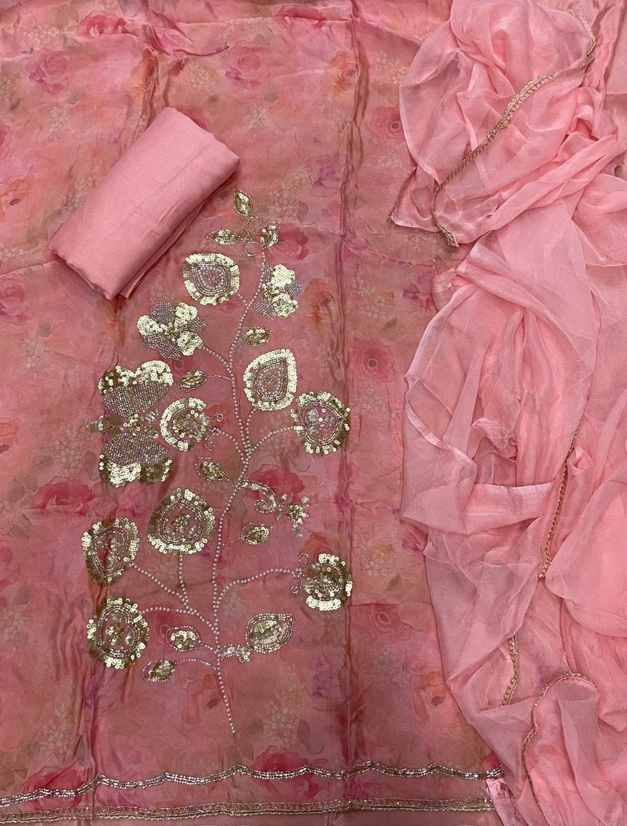Pure Organza Suit Set with Cutdana & stone and work - Yanchi