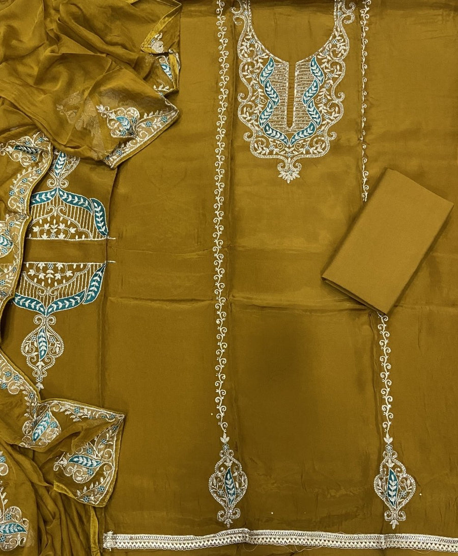 Pure Organza Suit Set with Cutdana & stone and work - Yanchi