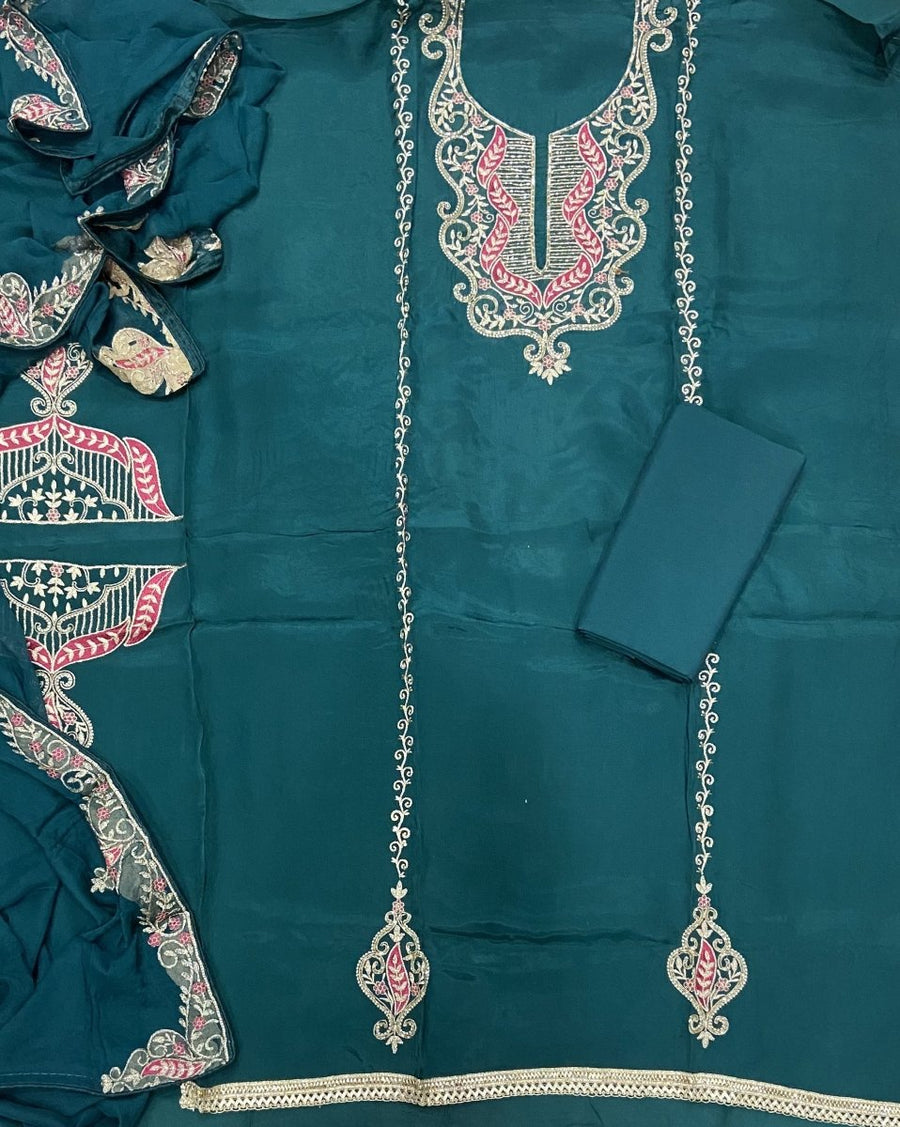 Pure Organza Suit Set with Cutdana & stone and work - Yanchi