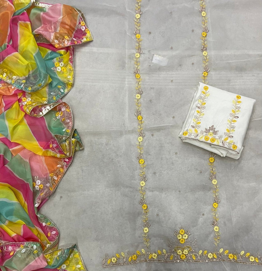 Pure Organza Suit Set with Cutdana & stone and work - Yanchi