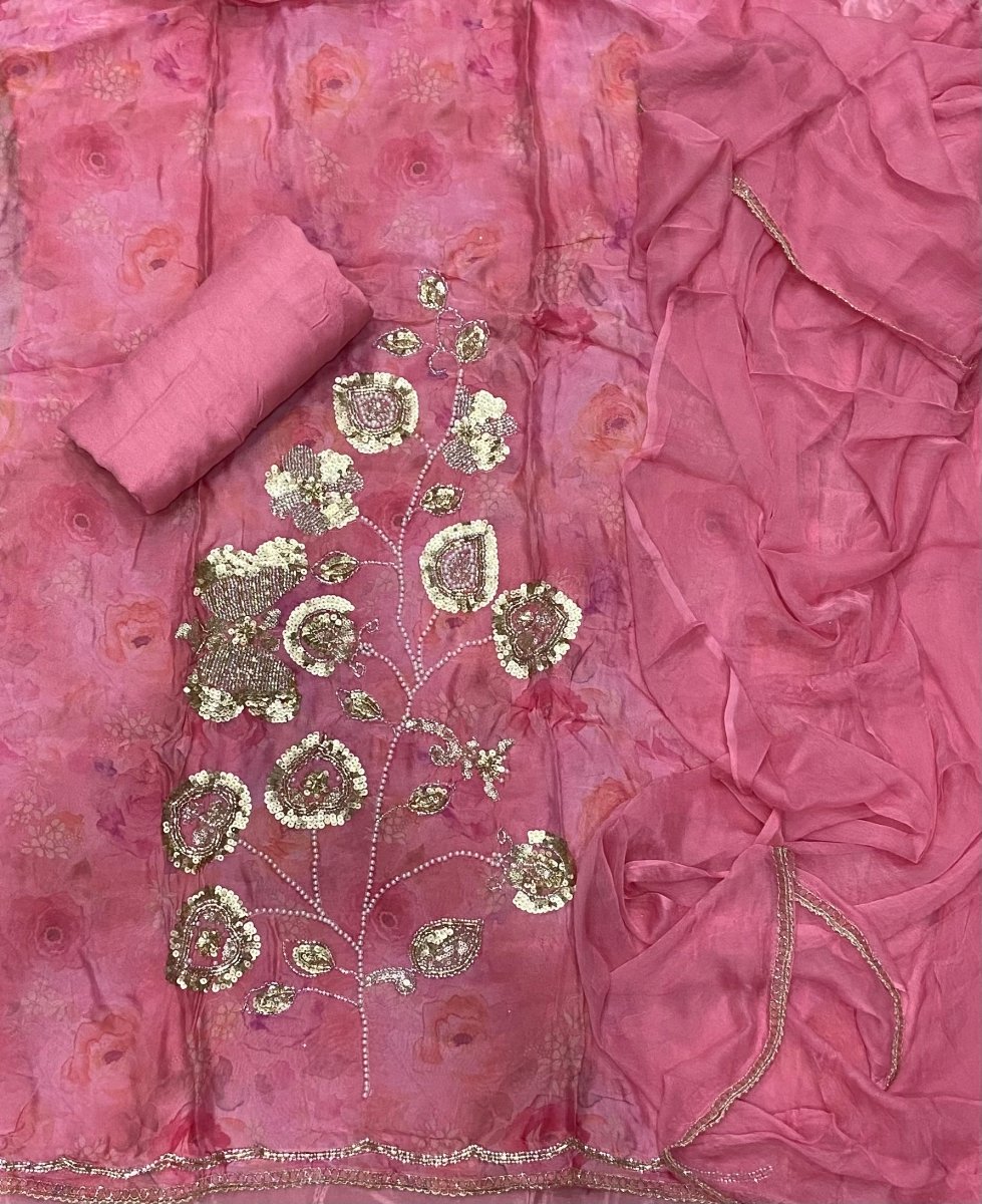 Pure Organza Suit Set with Cutdana & stone and work - Yanchi