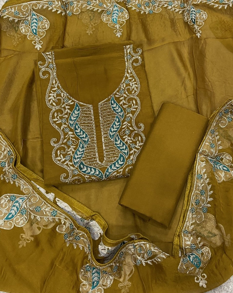 Pure Organza Suit Set with Cutdana & stone and work - Yanchi