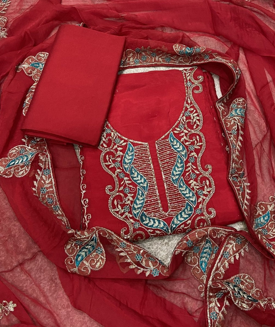 Pure Organza Suit Set with Cutdana & stone and work - Yanchi