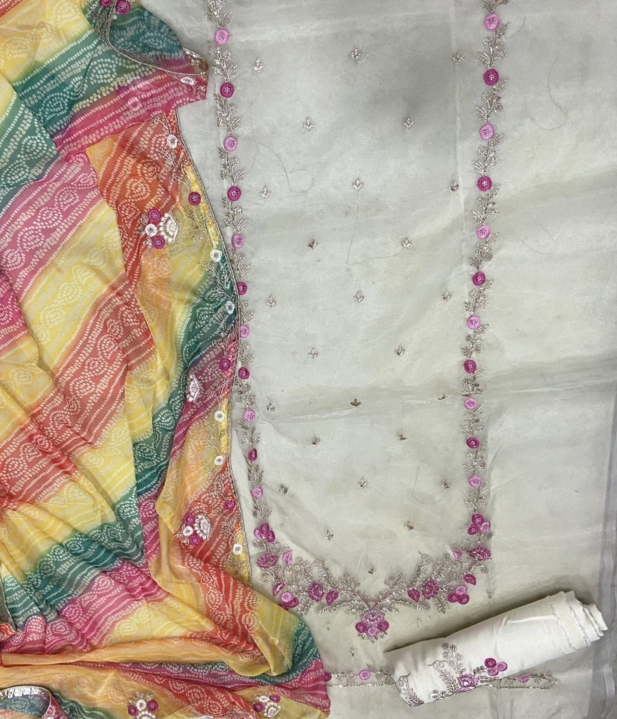 Pure Organza Suit Set with Cutdana & stone and work - Yanchi