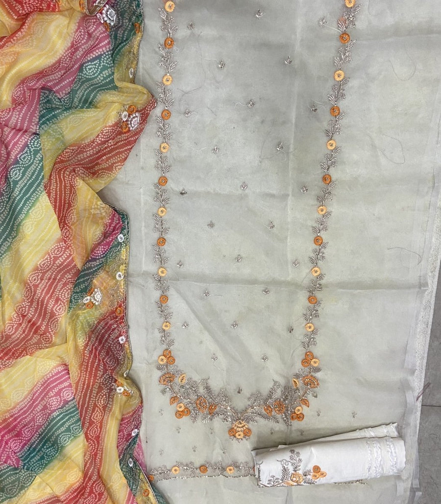 Pure Organza Suit Set with Cutdana & stone and work - Yanchi