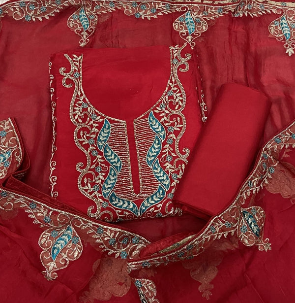 Pure Organza Suit Set with Cutdana & stone and work - Yanchi