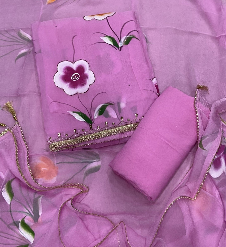 Pure Organza Suit Set with Cutdana & stone Work - Yanchi
