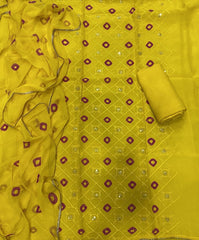 Pure Organza Suit Set with dhaga & sequence Work - Yanchi