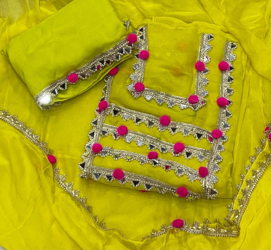 Pure Organza Suit Set with Real mirror & Havy leas work - Yanchi