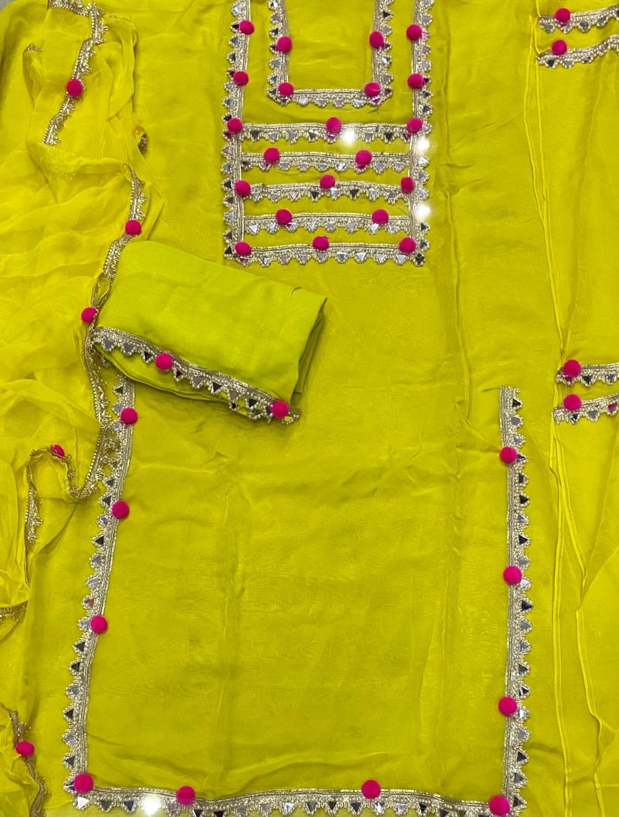 Pure Organza Suit Set with Real mirror & Havy leas work - Yanchi