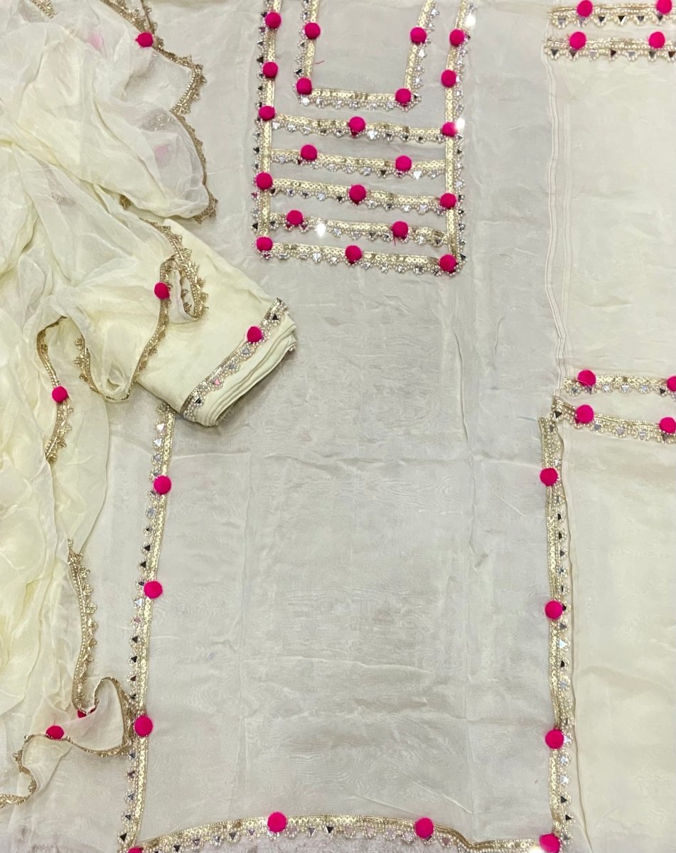 Pure Organza Suit Set with Real mirror & Havy leas work - Yanchi