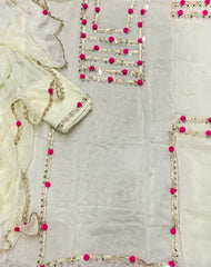 Pure Organza Suit Set with Real mirror & Havy leas work - Yanchi