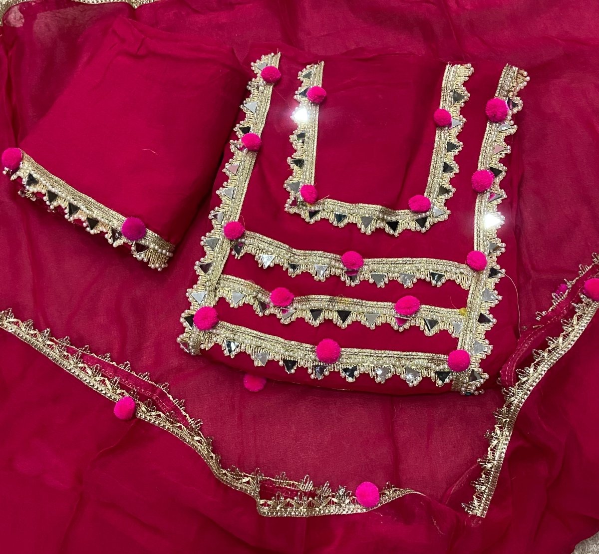 Pure Organza Suit Set with Real mirror & Havy leas work - Yanchi