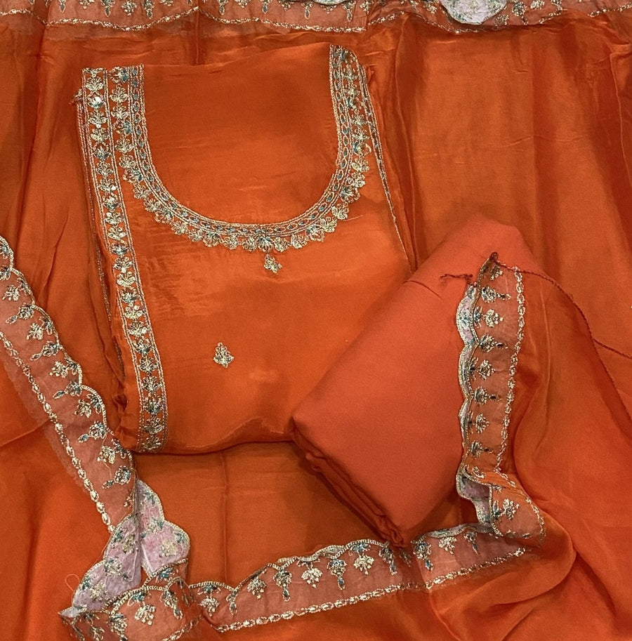 Pure Organza Suit Set with Zari & sequence Work - Yanchi