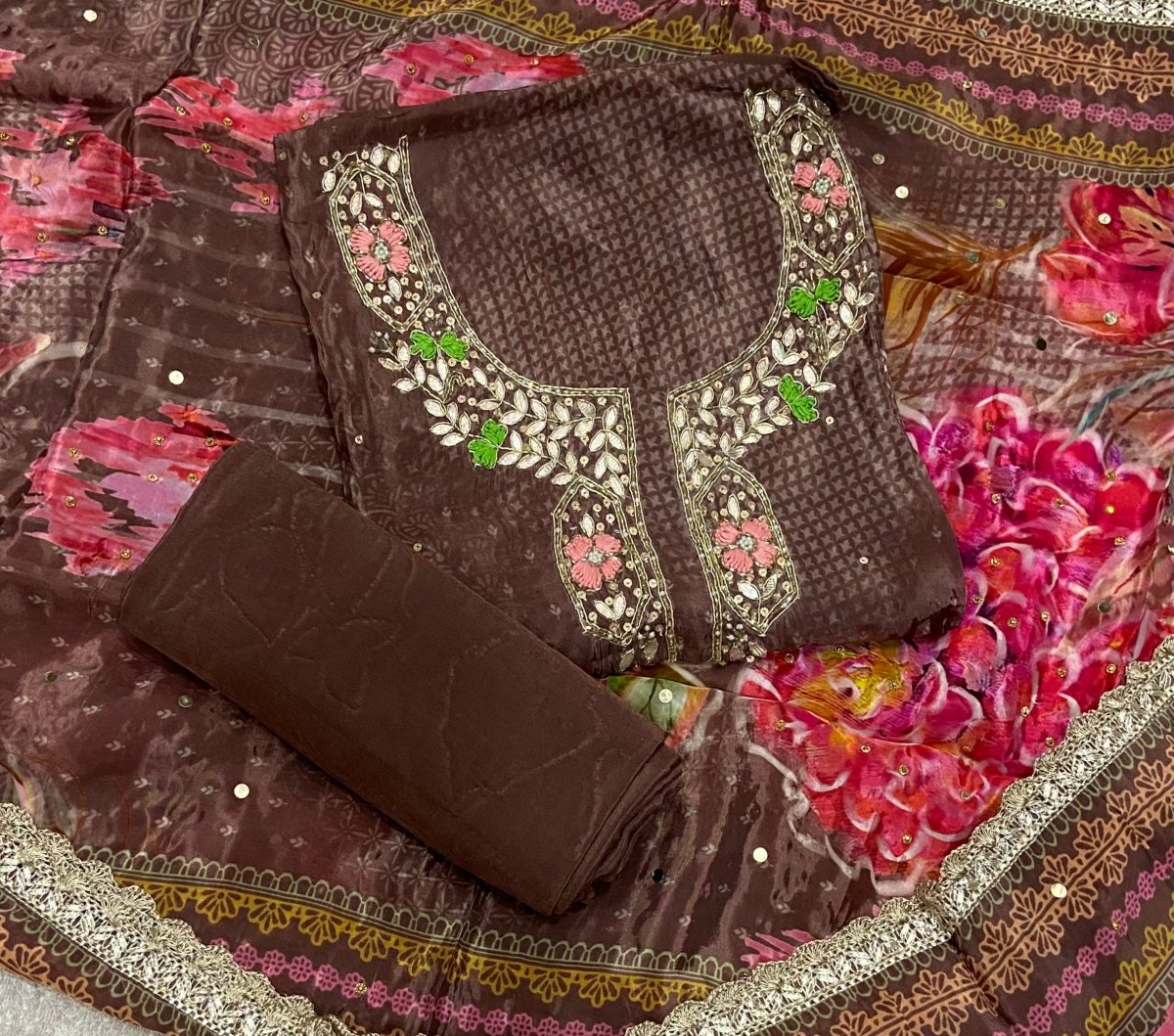 Pure Organza Suit Set with Zari & sequence Work - Yanchi