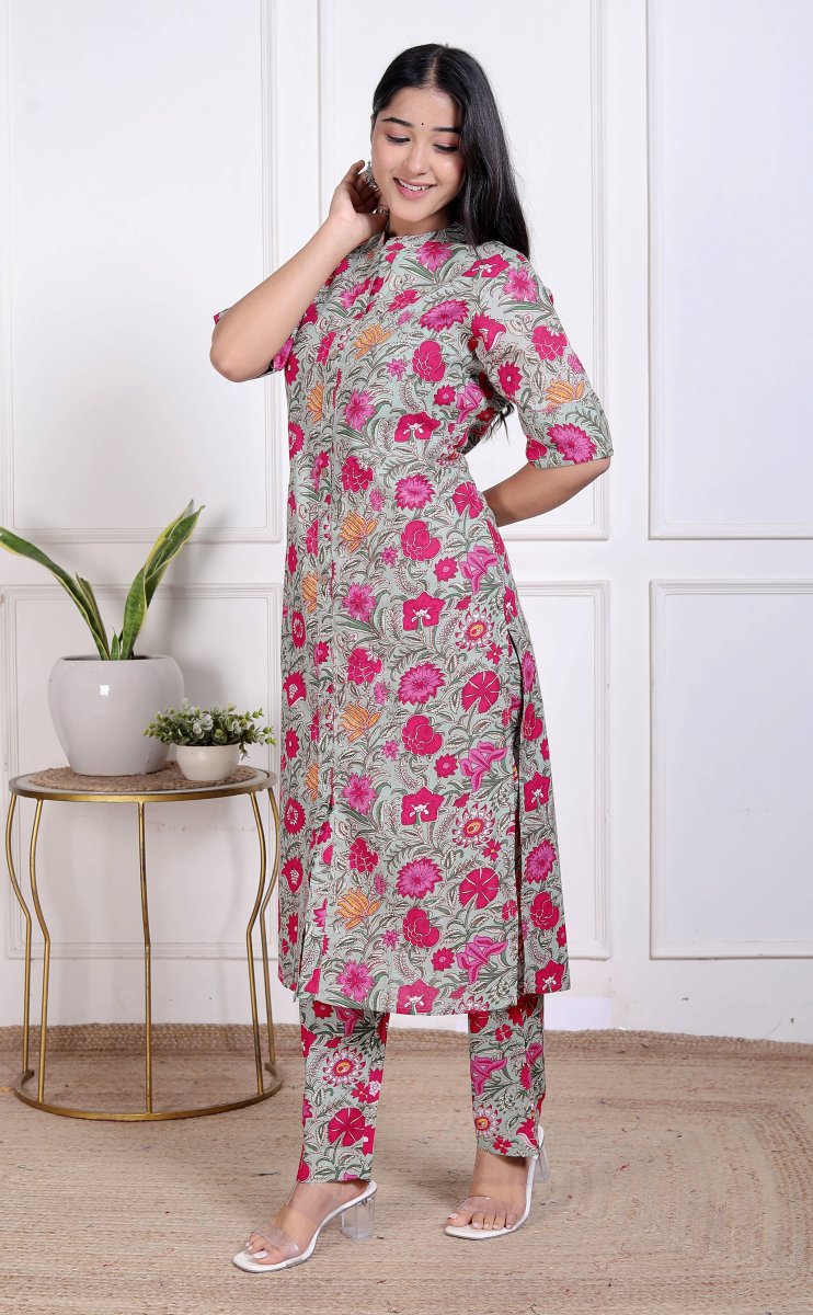 Pure Sanganeri Cotton Long Co - ord Set - Yanchi