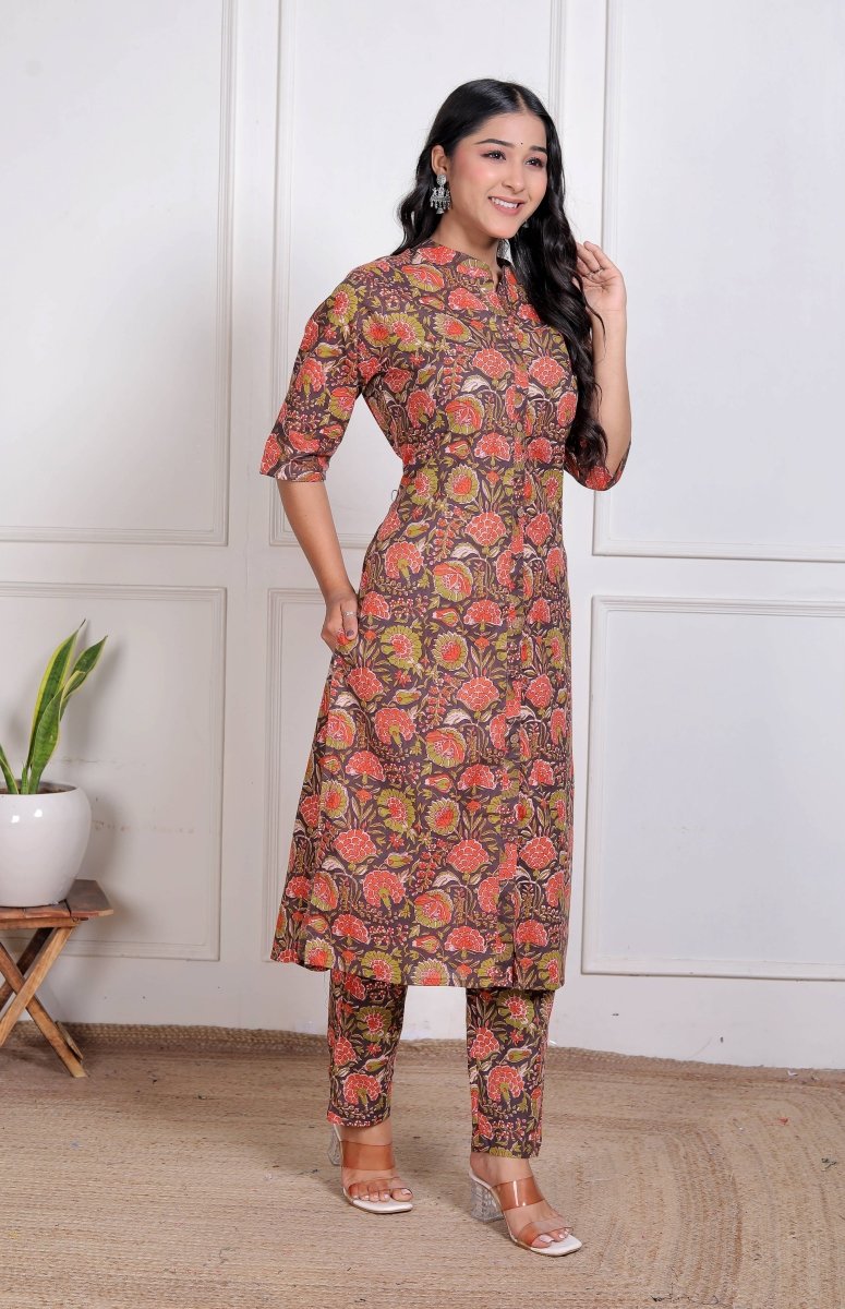 Pure Sanganeri Cotton Long Co - ord Set - Yanchi