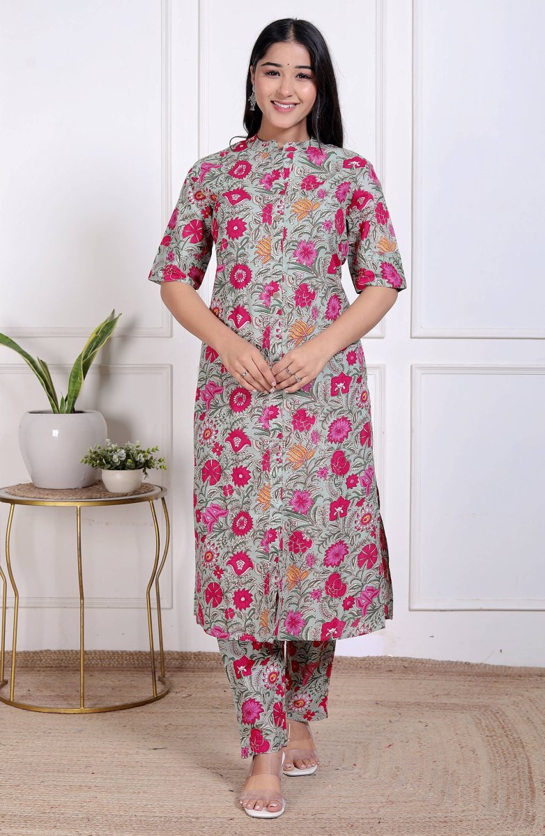 Pure Sanganeri Cotton Long Co - ord Set - Yanchi