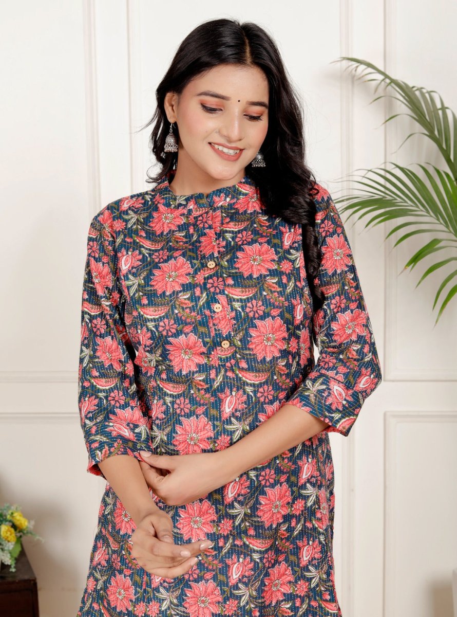 Pure Sanganeri Cotton Print Kurti with Katha Work - Yanchi
