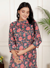 Pure Sanganeri Cotton Print Kurti with Katha Work - Yanchi