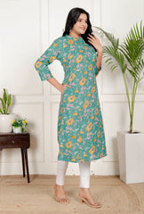Pure Sanganeri Cotton Print Kurti with Katha Work - Yanchi