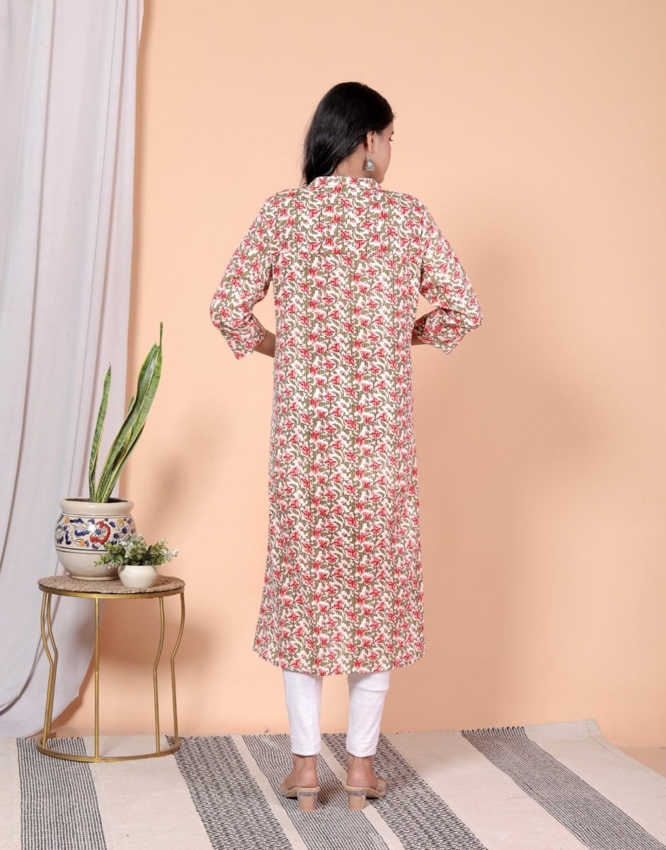 Pure Sanganeri Cotton Print Kurti with Katha Work - Yanchi